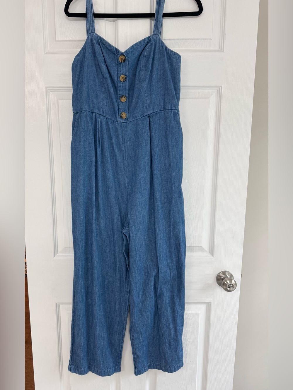 Old Navy Blue Strapless Denim Jumpsuit with Buttons